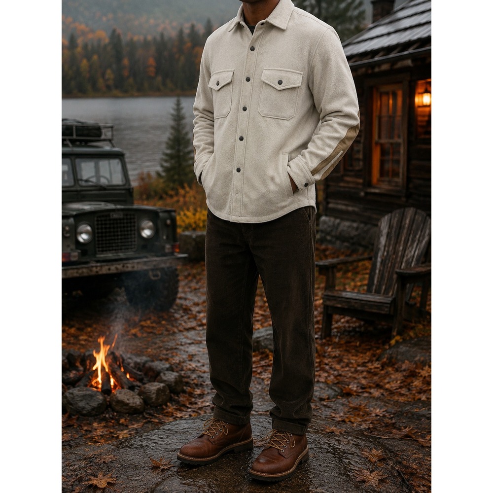 L.L.Bean x Todd Snyder Wool Blend Snap Front Shirt Jacket Men's L Cream Elbow